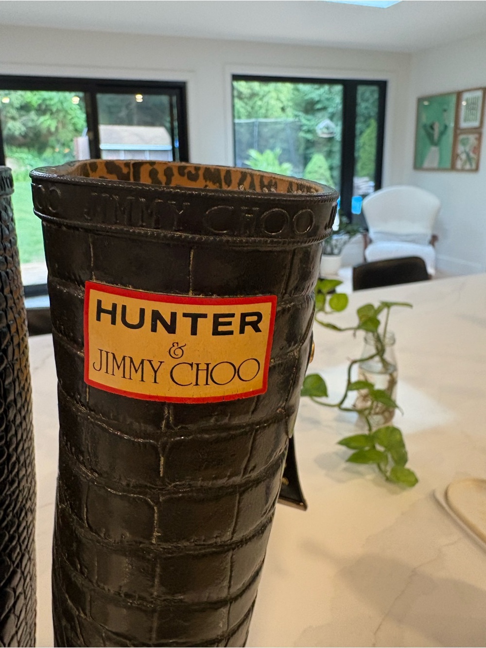 Jimmy Choo-Hunter Men’s lCroc-Embossed Tall Rain Boots in black